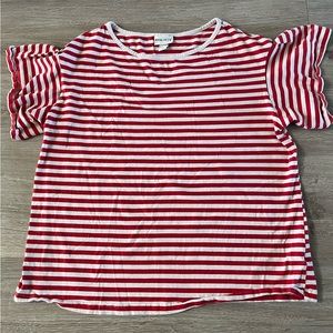 Red and white striped shirt, flare sleeves